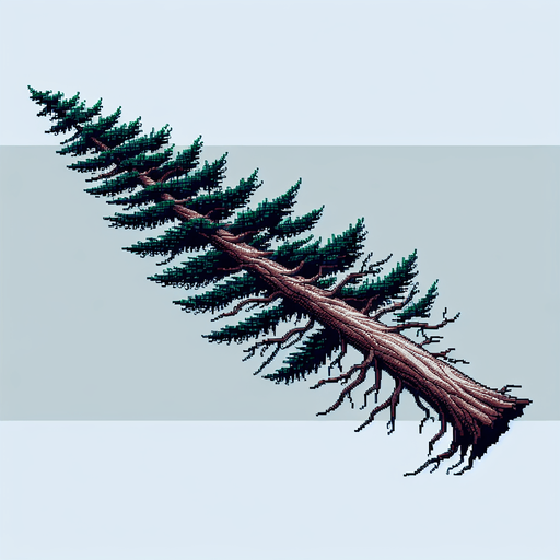 pixelart. A long horizontally growing  branch grown from a redwood tree. The tree itself should not be included in the image, only the branch..
Single Game Texture. In-Game asset. 2d. Blank background. High contrast. No shadows.