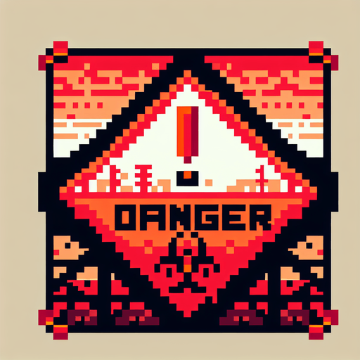 red danger warning sign. pixelated. 8 bit..
Single Game Texture. In-Game asset. 2d. Blank background. High contrast. No shadows.