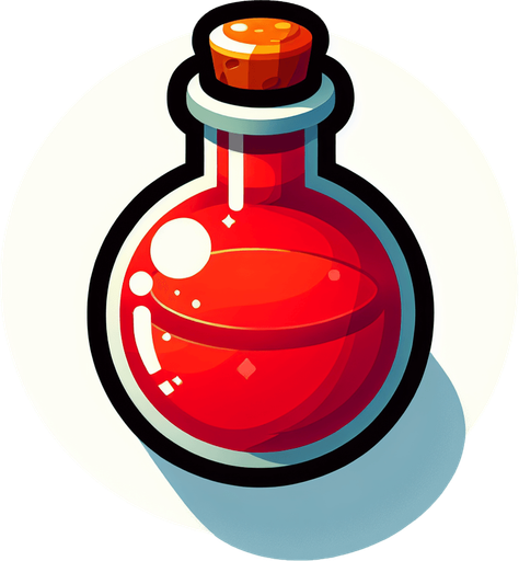 The red potion.
Single Game Texture. In-Game asset. 2d. Blank background. High contrast. No shadows.