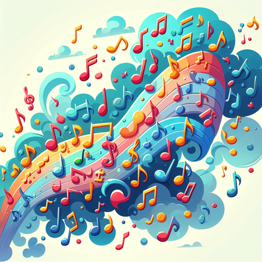 Create a cartoon-style illustration of a mix of colorful music notes.
Single Game Texture. In-Game asset. 2d. Blank background. High contrast. No shadows.