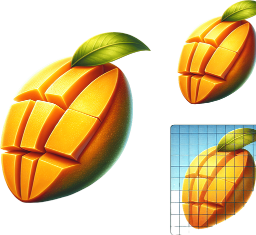 A delicious slice of mango.
Single Game Texture. In-Game asset. 2d. Blank background. High contrast. No shadows.