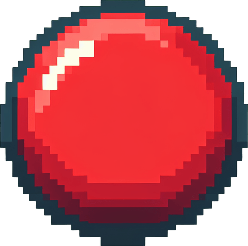 a red button with text that.
Single Game Texture. In-Game asset. 2d. Blank background. High contrast. No shadows. pixelated