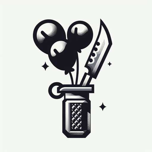 knife to stab balloons.
Single Game Texture. In-Game asset. 2d. Blank background. High contrast. No shadows.