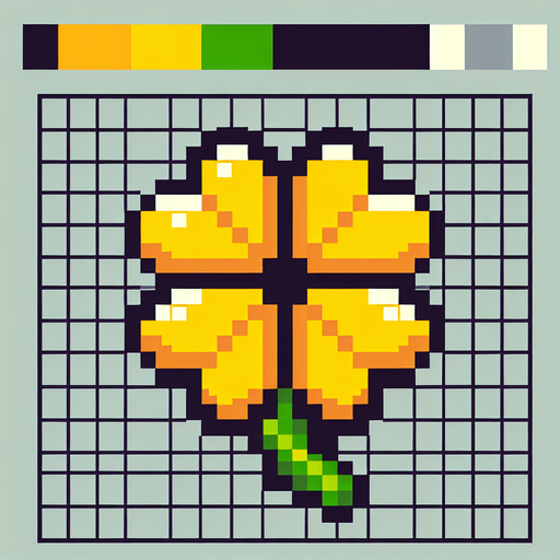 pixel art of a 4 leaf yellow clover..
Single Game Texture. In-Game asset. 2d. Blank background. High contrast. No shadows.