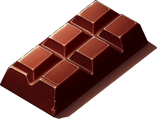 a chocolate bar.
Single Game Texture. In-Game asset. 2d. Blank background. High contrast. No shadows.