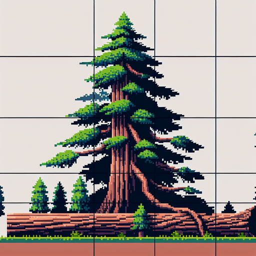 pixelart. A long horizontally growing  branch grown from a redwood tree. The tree itself should not be included in the image, only the branch..
Single Game Texture. In-Game asset. 2d. Blank background. High contrast. No shadows.