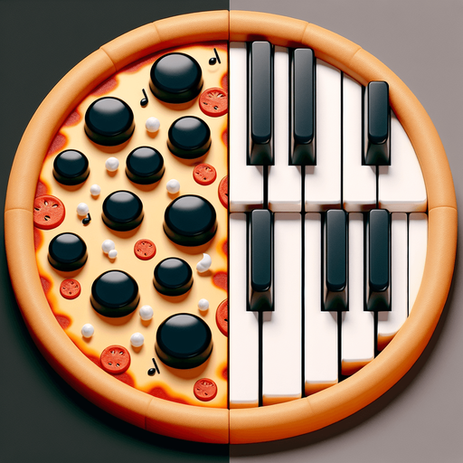 pizza piano keys.
Single Game Texture. In-Game asset. 2d. Blank background. High contrast. No shadows.