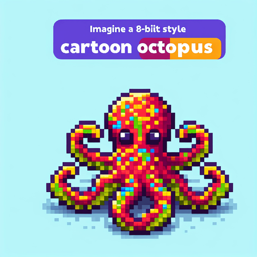 cartoon. 8-bit. octopus. colorful..
Single Game Texture. In-Game asset. 2d. Blank background. High contrast. No shadows.