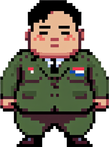 Pixel art of a short, fat, Korean dictator. Full body shot..