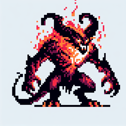 A fierce balrog. Pixelart. Single Game Texture. In-Game asset. 2d. Blank background. High contrast. No shadows.