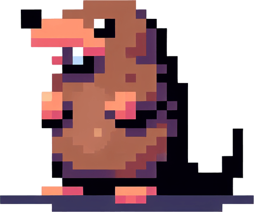 pixel art. mole standing up..
Single Game Texture. In-Game asset. 2d. Blank background. High contrast. No shadows.