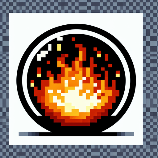 Cartoon, 8bit, fireball. Black border. Cicular..
Single Game Texture. In-Game asset. 2d. Blank background. High contrast. No shadows.