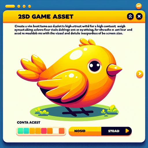 A yellow bird.
Single Game Texture. In-Game asset. 2d. Blank background. High contrast. No shadows.