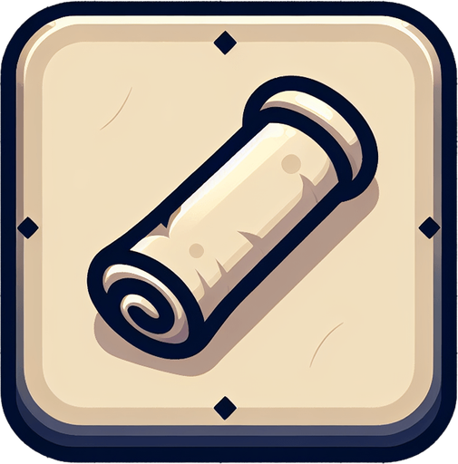 a button with a scroll on it.
Single Game Texture. In-Game asset. 2d. Blank background. High contrast. No shadows.