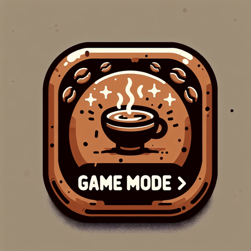 Coffee themed button which has the text "gamemode". Make the aspect ratio of this button 5:1.
Single Game Texture. In-Game asset. 2d. Blank background. High contrast. No shadows.