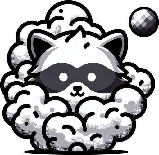 Raccoon head covered in smoke chibi Single Game Texture. In-Game asset. 2d. Blank background. High contrast. No shadows. Single Game Texture. In-Game asset. 2d. Blank background. High contrast. No shadows. Single Game Texture. In-Game asset. 2d. Blank background. High contrast. No shadows.