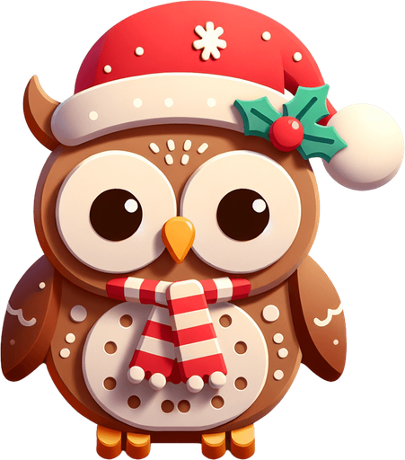 a cute christmas owl. Plastic style. Single Game Texture. In-Game asset. 2d. Blank background. High contrast. No shadows.