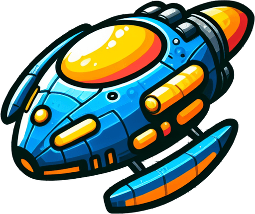 sci-fi cartoon spaceship.
Single Game Texture. In-Game asset. 2d. Blank background. High contrast. No shadows.