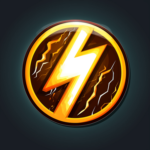 Round powerup. Lightning icon pointing up.
Single Game Texture. In-Game asset. 2d. Pixelart. White background. Blank background. Low detail. High contrast.