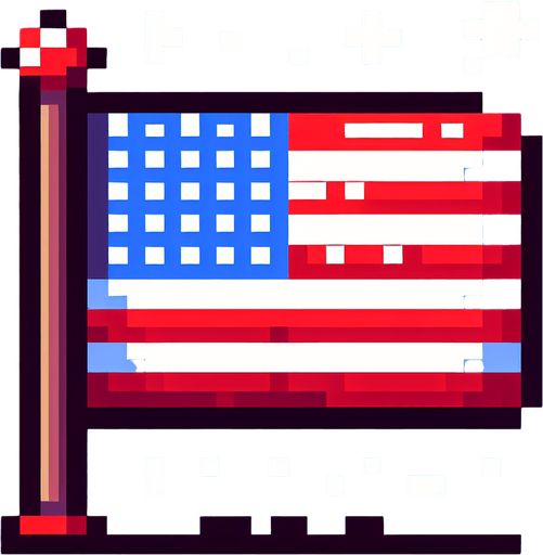 american flag. 8-bit. cartoon..
Single Game Texture. In-Game asset. 2d. Blank background. High contrast. No shadows.