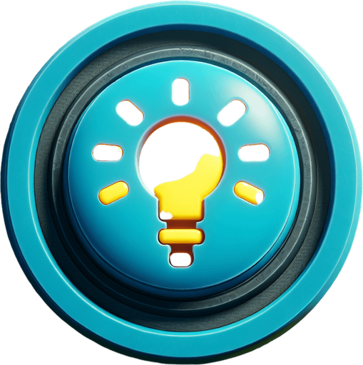 A round cyan button with a yellow lamp bulb..
Single Game Texture. In-Game asset. 2d. Blank background. High contrast. No shadows.