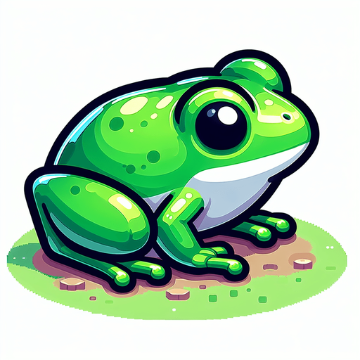 A little green frog.
Single Game Texture. In-Game asset. 2d. Blank background. High contrast. No shadows.