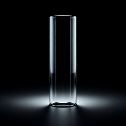 Empty glass Tube. Vertical.
0 degrees Lateral view. Black background.