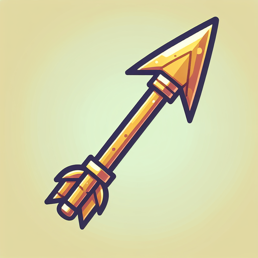 a long cartoon arrow with gold shaft and steel point
Single Game Texture. In-Game asset. 2d. Blank background. High contrast. No shadows.