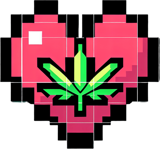 A heart in the shape of a cannabis leaf cartoon Single Game Texture. In-Game asset. 2d. Blank background. High contrast. No shadows. Single Game Texture. In-Game asset. 2d. Blank background. High contrast. No shadows.