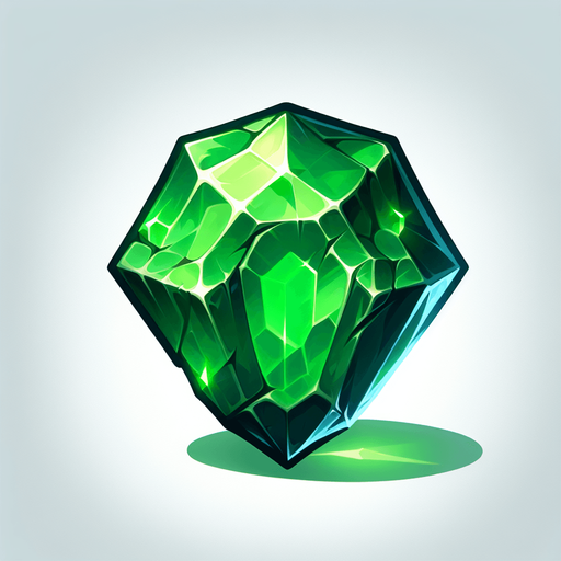 Magic greem gem in odd shape.
Single Game Texture. In-Game asset. 2d. Blank background. High contrast. No shadows.