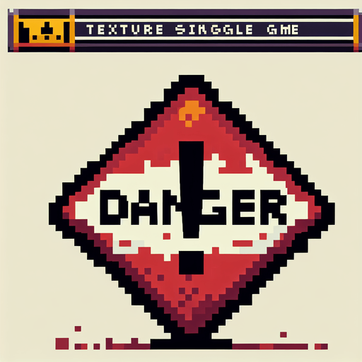 danger sign with an exclamation mark and the word 'danger' written on it, front view, I want the art style to reflect a classic 16-bit retro pixel art aesthetic, reminiscent of early 1990s RPGs..
Single Game Texture. In-Game asset. 2d. Blank background. High contrast. No shadows.