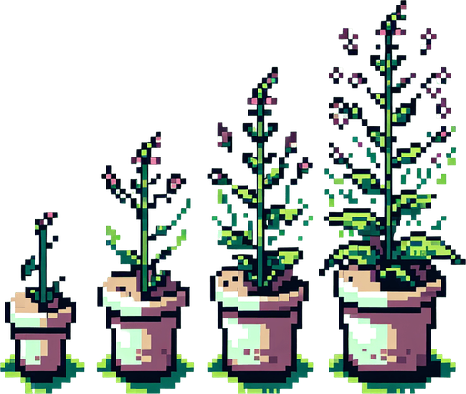 pixel art of a garden weed. Growth sprite sheet.
In-Game asset. 2d. Blank background. High contrast. No shadows.