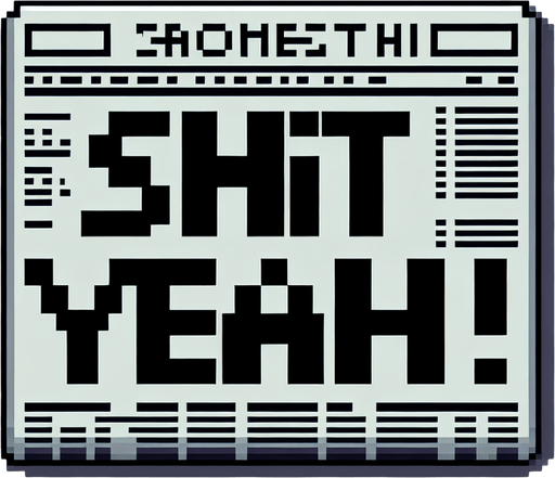 pixelated text saying "Shit Yeah!" as a shitty newspaper headline. pixelated. 8-bit.
Single Game Texture. In-Game asset. 2d. Blank background. High contrast. No shadows.