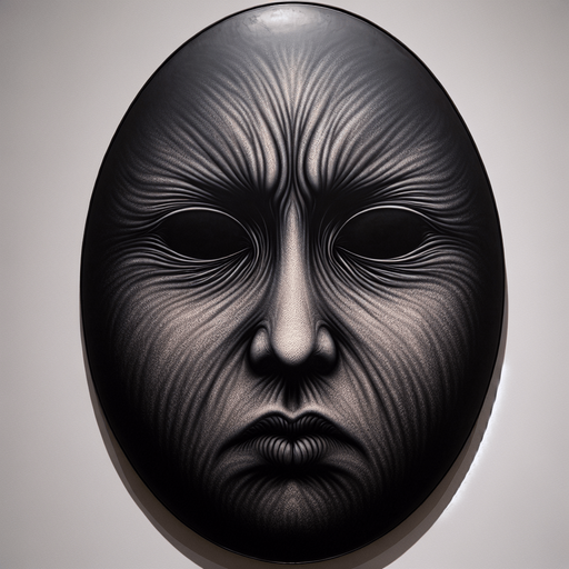 a black oval with a harrased face.