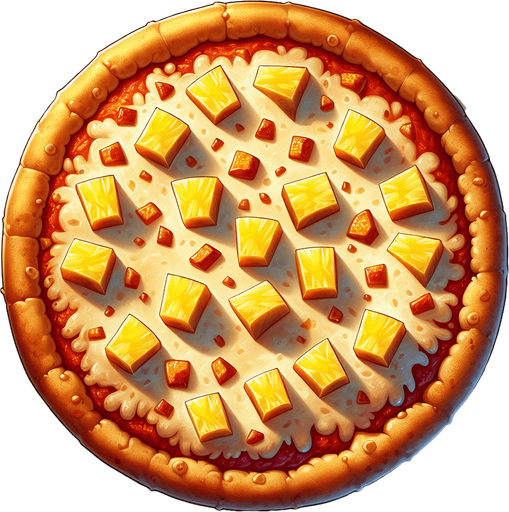 Pizza à l'ananas.
Single Game Texture. In-Game asset. 2d. Blank background. High contrast. No shadows.