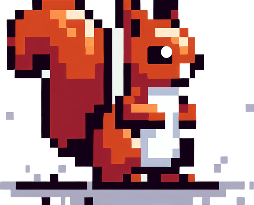 pixel art. squirle. standing up position.
Single Game Texture. In-Game asset. 2d. Blank background. High contrast. No shadows.