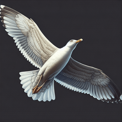 seagull with wings spread, seen from above.
Single Game Texture. In-Game asset. 2d. Blank background. High contrast. No shadows.