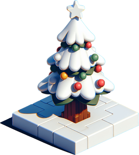 a christmas tree. plastic style. Single Game Texture. In-Game asset. 2d. Blank background. High contrast. No shadows.