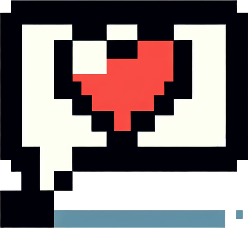 pixel art heart speech bubble.
Single Game Texture. In-Game asset. 2d. Blank background.