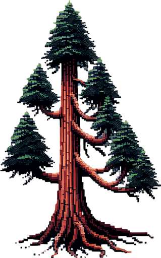 pixelart. A ong horizontally growing  branch grown from a redwood tree. The tree itself should not be included in the image, only the branch..
Single Game Texture. In-Game asset. 2d. Blank background. High contrast. No shadows.