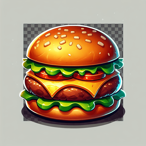 tasty burger.
Single Game Texture. In-Game asset. 2d. Blank background. High contrast. No shadows.