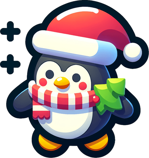 a christmas penguin. plastic style. Single Game Texture. In-Game asset. 2d. Blank background. High contrast. No shadows.