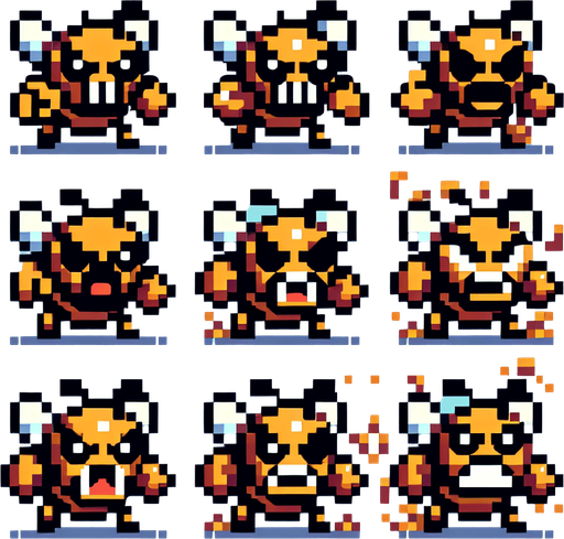 pixel art. some angry bees..
Single Game Texture. In-Game asset. 2d. Blank background. High contrast. No shadows.