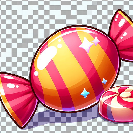 Cartoon candy.
Single Game Texture. In-Game asset. 2d. Blank background. High contrast. No shadows.