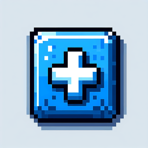 blue upgrade button with a "+" sign on it. pixelated. 8 bit.
Single Game Texture. In-Game asset. 2d. Blank background. High contrast. No shadows.