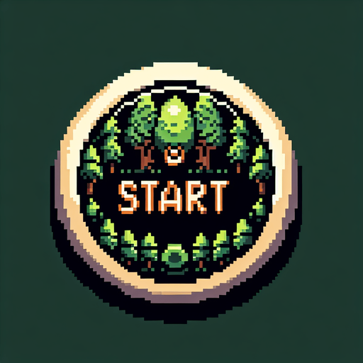 A retro pixel art start button. Forest theme, 16 bit, hobbit themed game.
Single Game Texture. In-Game asset. 2d. Blank background. High contrast. No shadows.