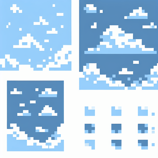 8-bit pixelated background of a minimalist cloudy sky. keep it simple with a light blue sky of a single color and a few pixelated clouds scattered around.
Single Game Texture. In-Game asset. 2d. Blank background. High contrast. No shadows.