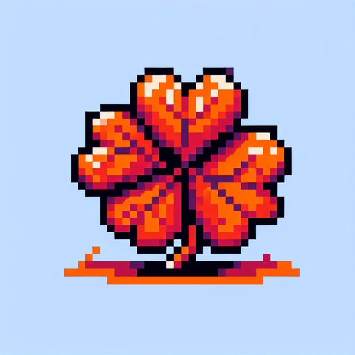 pixel art of a 4 leaf orange clover...
Single Game Texture. In-Game asset. 2d. Blank background. High contrast. No shadows.