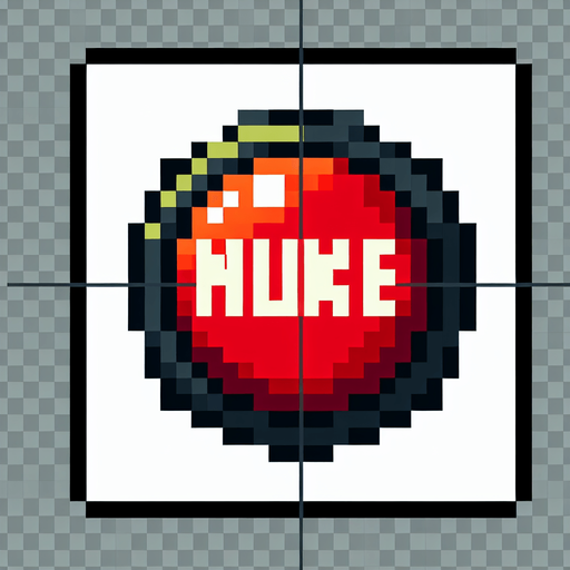 a button with text that says "nuke".
Single Game Texture. In-Game asset. 2d. Blank background. High contrast. No shadows. pixelated