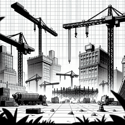 construction cranes on the sides of the frame, depth of field blur, cartoon style, black and white.
Single Game Texture. In-Game asset. 2d. Blank background. High contrast. No shadows.